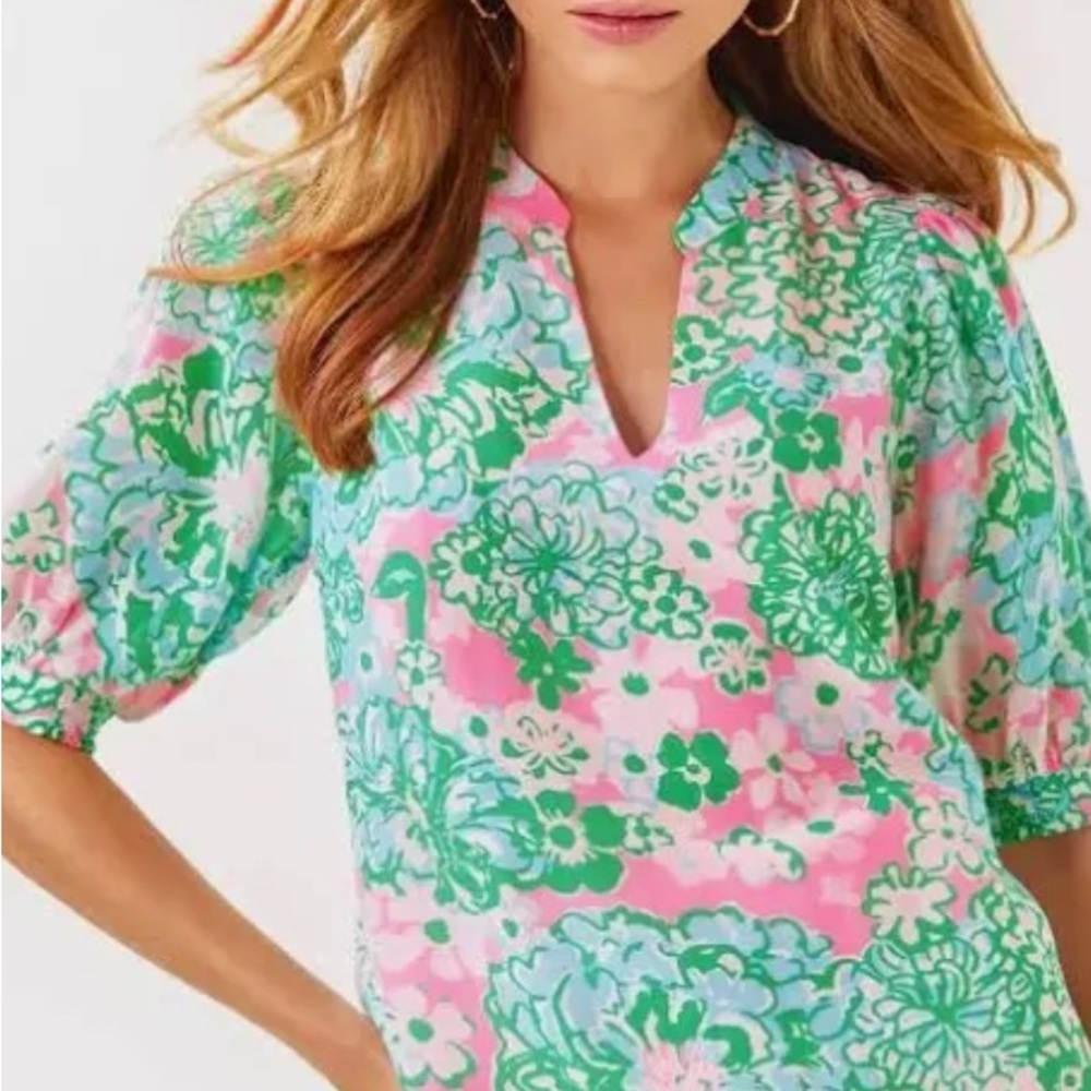 Lilly Pulitzer Brinelle Top Multi Plumes In Bloom NWT L